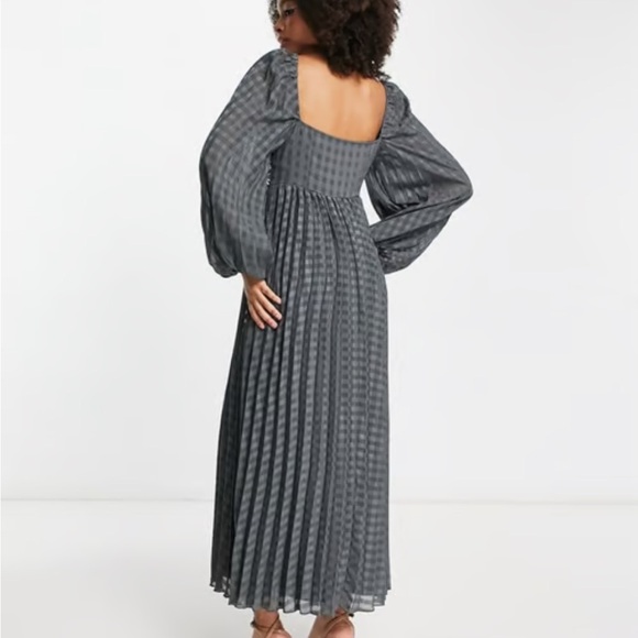 ASOS DESIGN embroidered bust pleated midi dress long sleeve in dark grey 26 - Picture 3 of 14